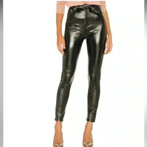 We The Free Highrise Button Fly Liquid Black Faux Leather Skinny Pant Size 25